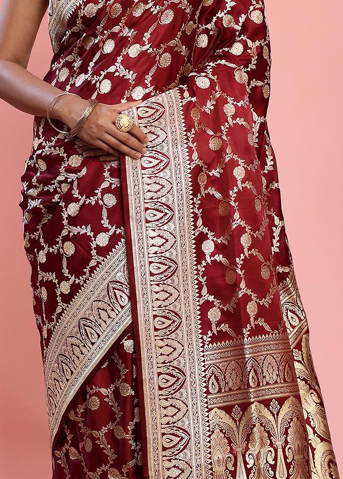 Maroon Banarasi Pure Silk Saree With Blouse Piece - Indian Silk House Agencies