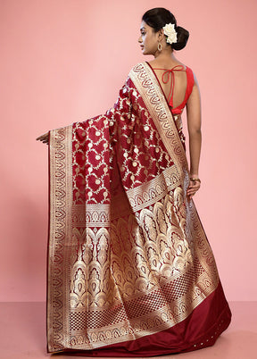 Maroon Banarasi Pure Silk Saree With Blouse Piece - Indian Silk House Agencies