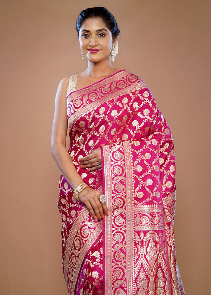 Pink Banarasi Pure Silk Saree With Blouse Piece - Indian Silk House Agencies