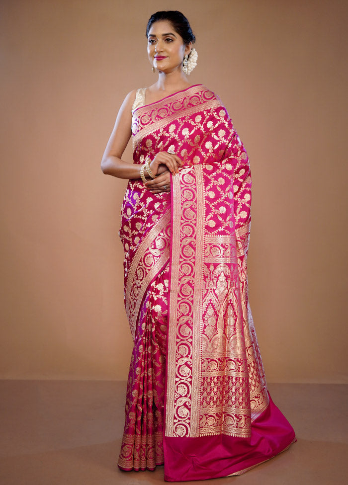 Pink Banarasi Pure Silk Saree With Blouse Piece - Indian Silk House Agencies