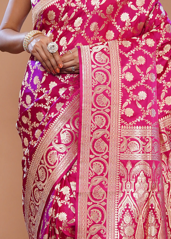 Pink Banarasi Pure Silk Saree With Blouse Piece - Indian Silk House Agencies