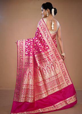 Pink Banarasi Pure Silk Saree With Blouse Piece - Indian Silk House Agencies