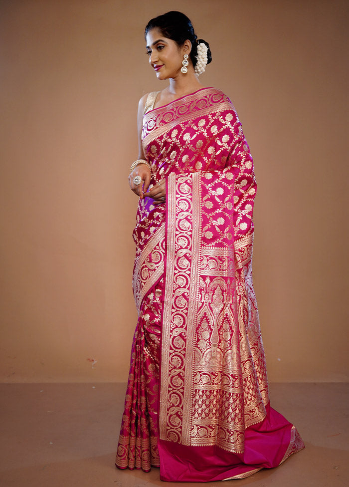 Pink Banarasi Pure Silk Saree With Blouse Piece - Indian Silk House Agencies