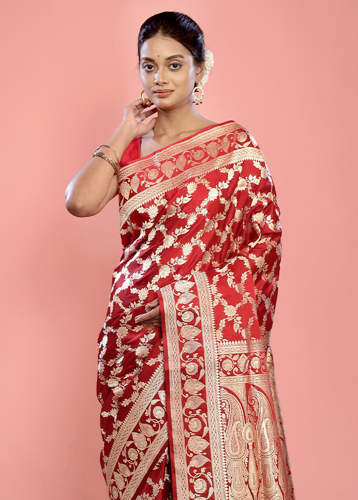 Red Banarasi Pure Silk Saree With Blouse Piece - Indian Silk House Agencies