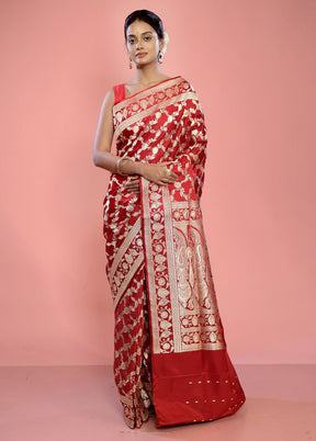 Red Banarasi Pure Silk Saree With Blouse Piece - Indian Silk House Agencies