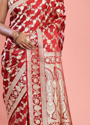 Red Banarasi Pure Silk Saree With Blouse Piece - Indian Silk House Agencies