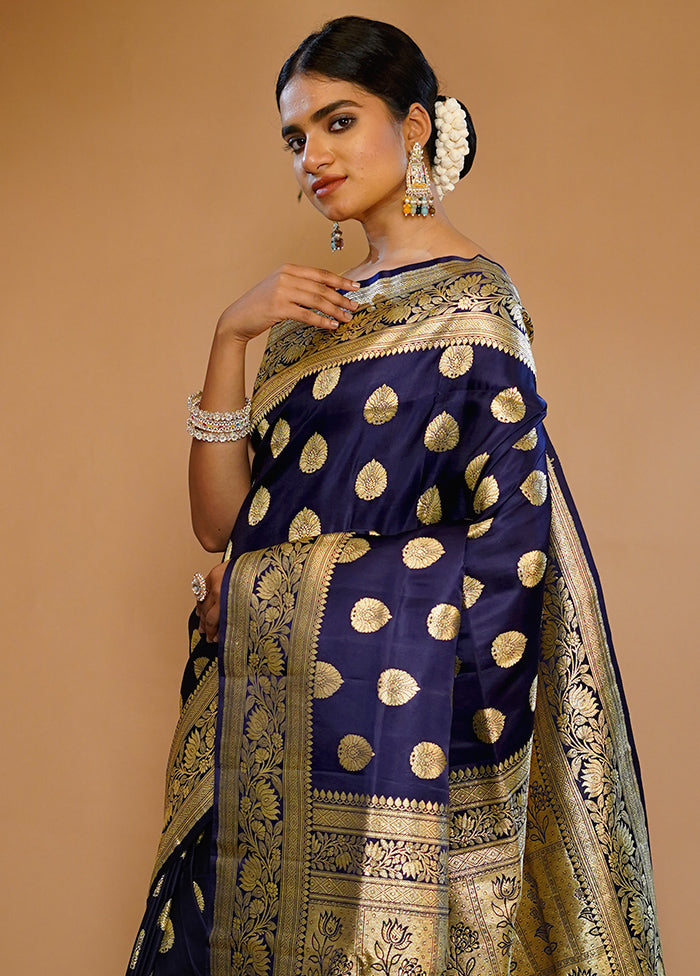 Blue Banarasi Pure Silk Saree With Blouse Piece - Indian Silk House Agencies