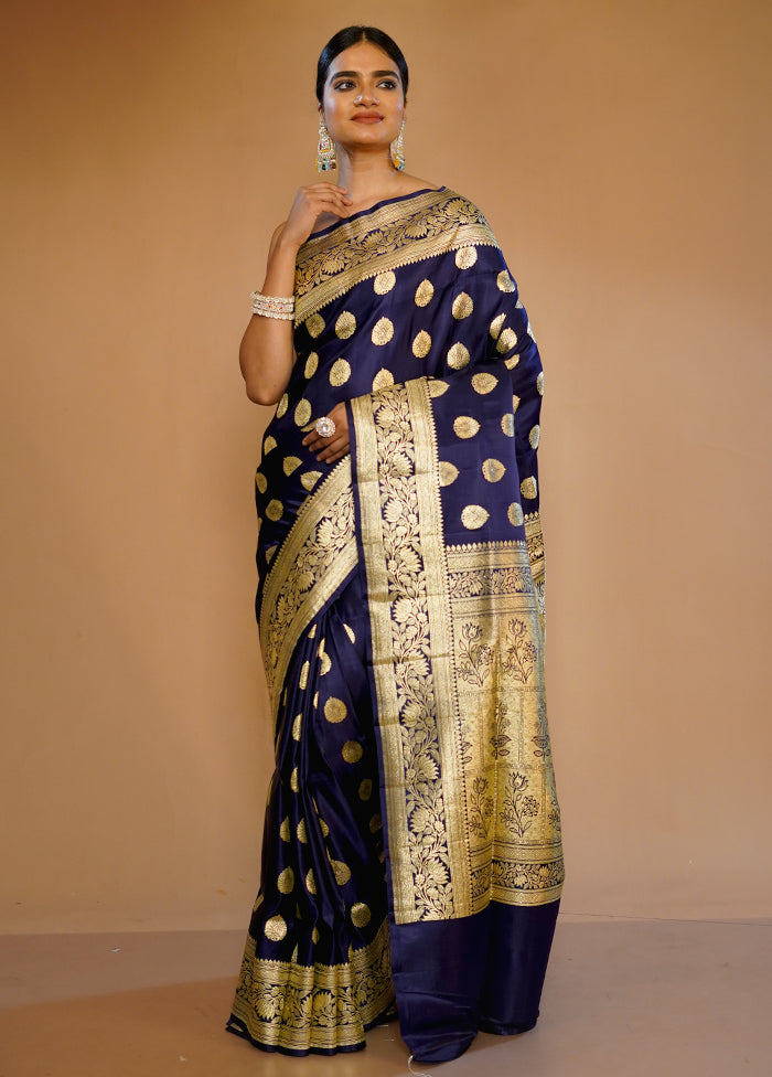 Blue Banarasi Pure Silk Saree With Blouse Piece - Indian Silk House Agencies