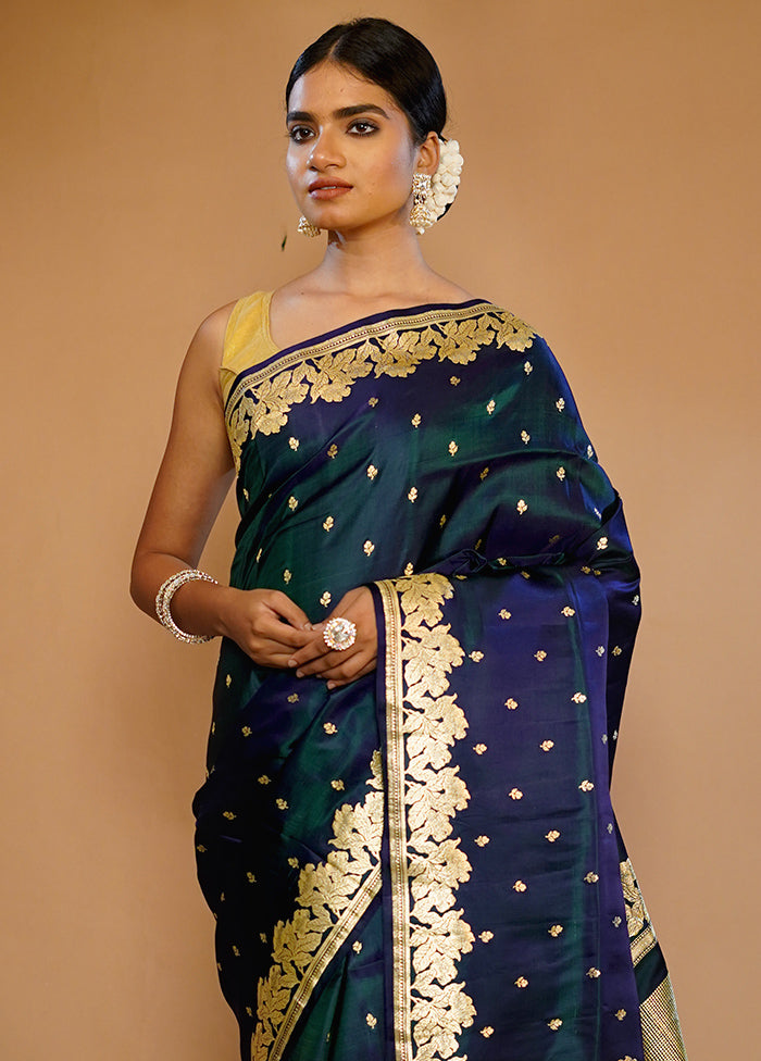 Blue Banarasi Pure Silk Saree With Blouse Piece - Indian Silk House Agencies