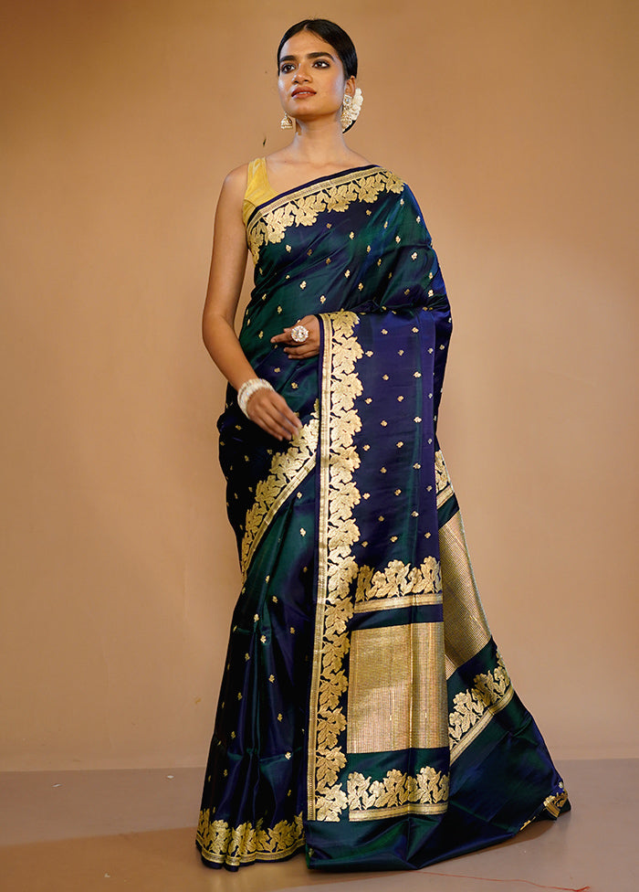 Blue Banarasi Pure Silk Saree With Blouse Piece - Indian Silk House Agencies