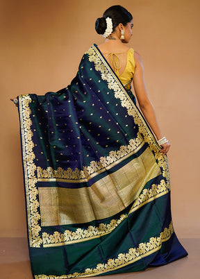 Blue Banarasi Pure Silk Saree With Blouse Piece - Indian Silk House Agencies