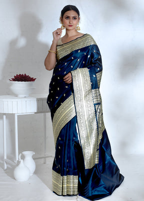 Blue Banarasi Pure Silk Saree With Blouse Piece - Indian Silk House Agencies