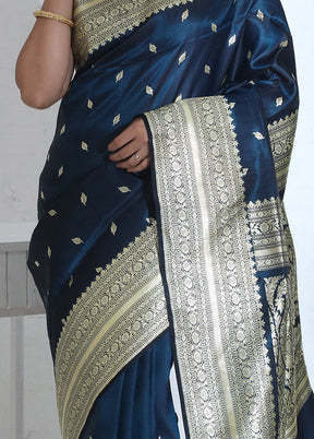 Blue Banarasi Pure Silk Saree With Blouse Piece - Indian Silk House Agencies