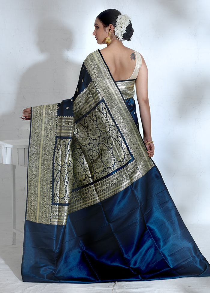 Blue Banarasi Pure Silk Saree With Blouse Piece - Indian Silk House Agencies