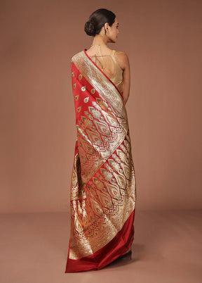 Red Handloom Banarasi Pure Silk Saree With Blouse Piece