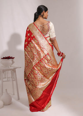 Red Handloom Banarasi Pure Silk Saree With Blouse Piece