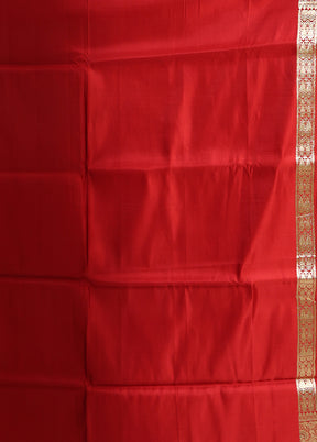 Red Handloom Banarasi Pure Silk Saree With Blouse Piece