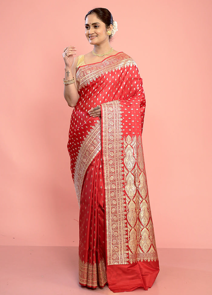 Red Banarasi Pure Silk Saree With Blouse Piece - Indian Silk House Agencies