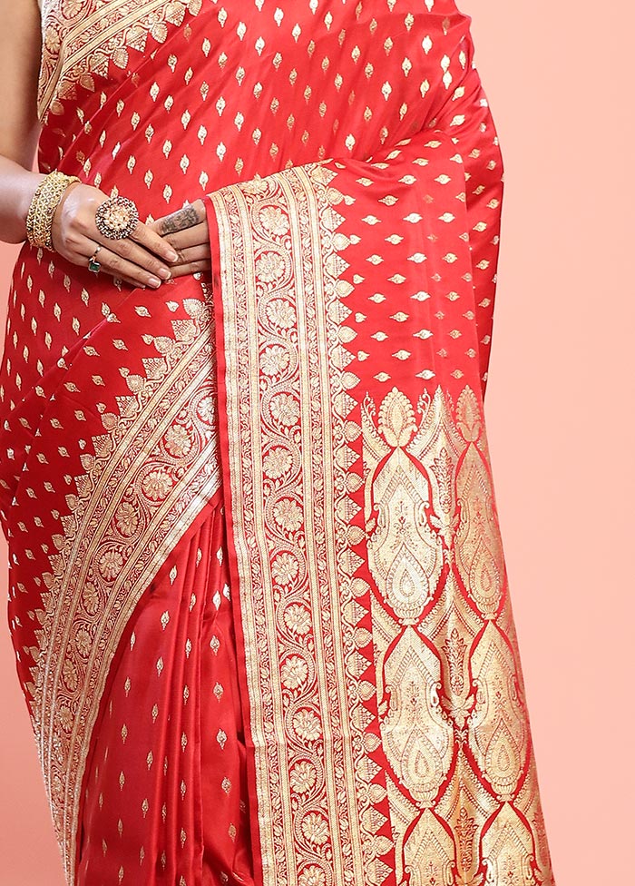 Red Banarasi Pure Silk Saree With Blouse Piece - Indian Silk House Agencies