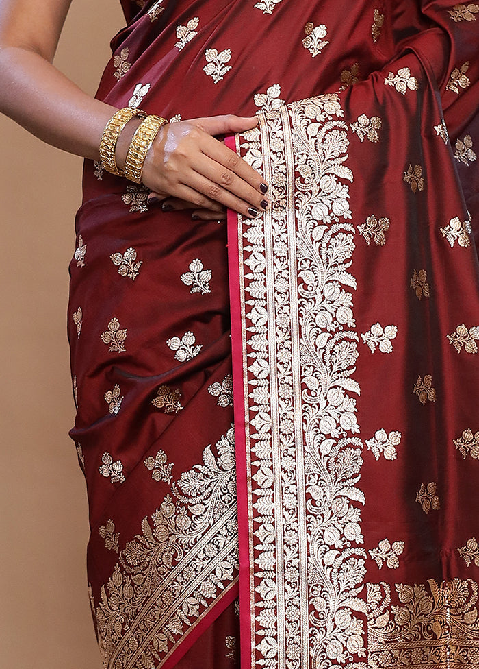 Maroon Banarasi Silk Saree With Blouse Piece - Indian Silk House Agencies