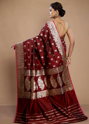 Maroon Banarasi Silk Saree With Blouse Piece - Indian Silk House Agencies