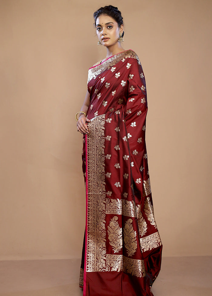 Maroon Banarasi Silk Saree With Blouse Piece - Indian Silk House Agencies