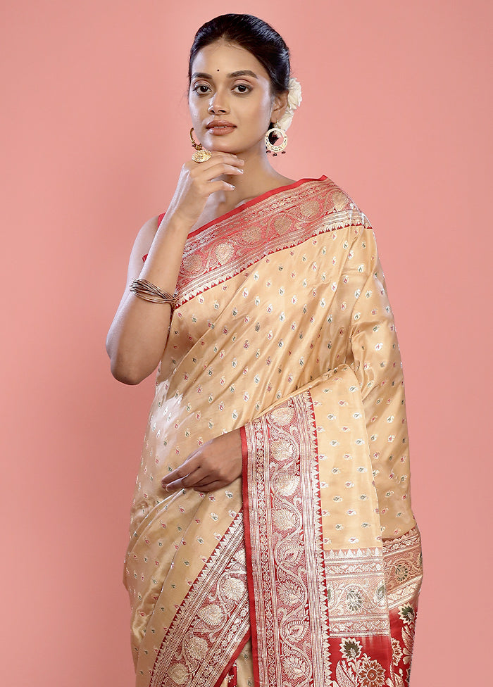 Cream Banarasi Pure Silk Saree With Blouse Piece - Indian Silk House Agencies