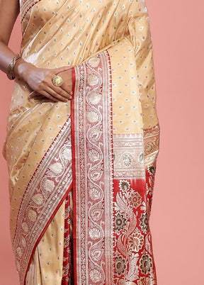 Cream Banarasi Pure Silk Saree With Blouse Piece - Indian Silk House Agencies