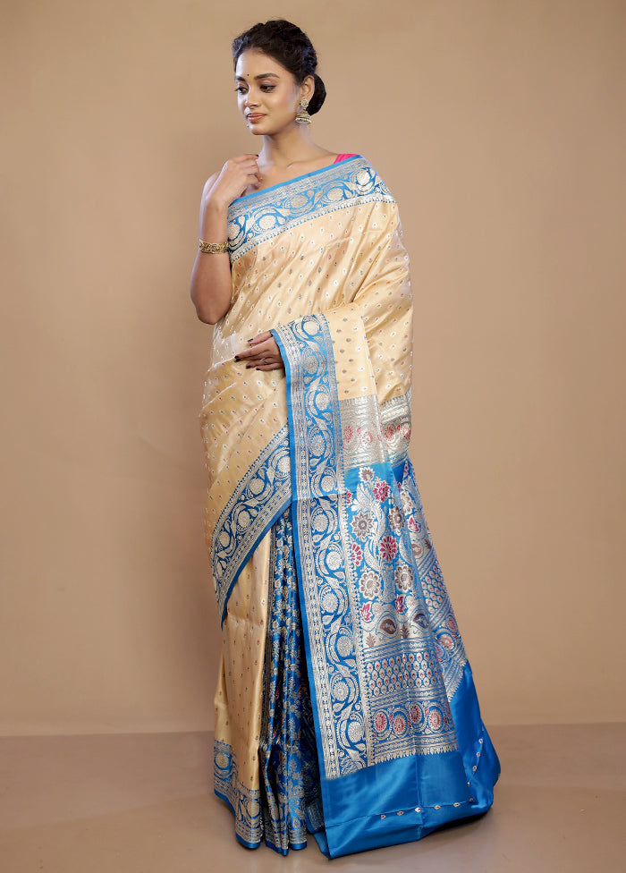 Cream Banarasi Pure Silk Saree With Blouse Piece - Indian Silk House Agencies