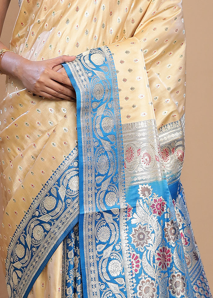 Cream Banarasi Pure Silk Saree With Blouse Piece - Indian Silk House Agencies