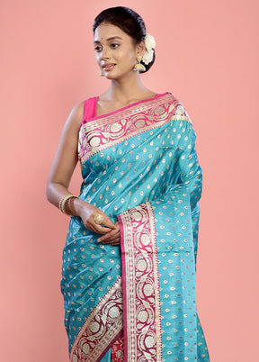 Blue Banarasi Pure Silk Saree With Blouse Piece - Indian Silk House Agencies