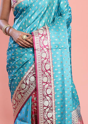 Blue Banarasi Pure Silk Saree With Blouse Piece - Indian Silk House Agencies