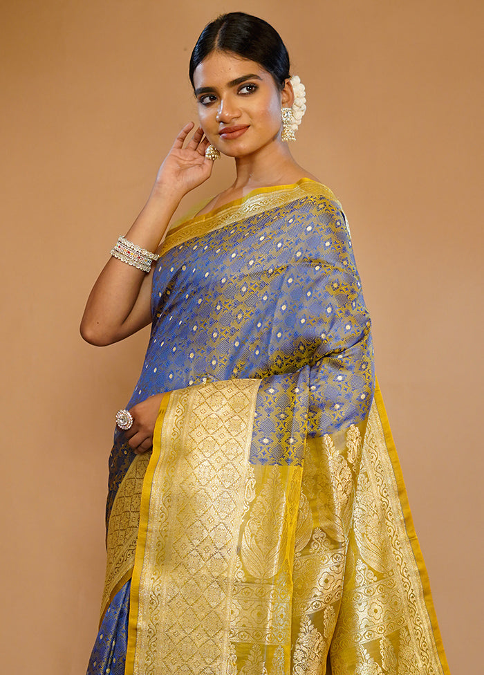 Grey Tanchoi Banarasi Pure Silk Saree With Blouse Piece - Indian Silk House Agencies