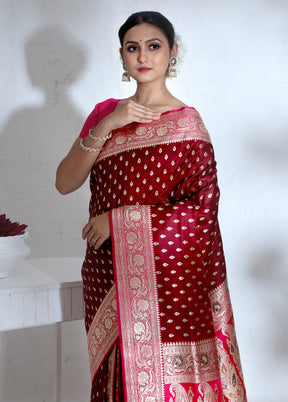 Maroon Banarasi Pure Silk Saree With Blouse Piece - Indian Silk House Agencies