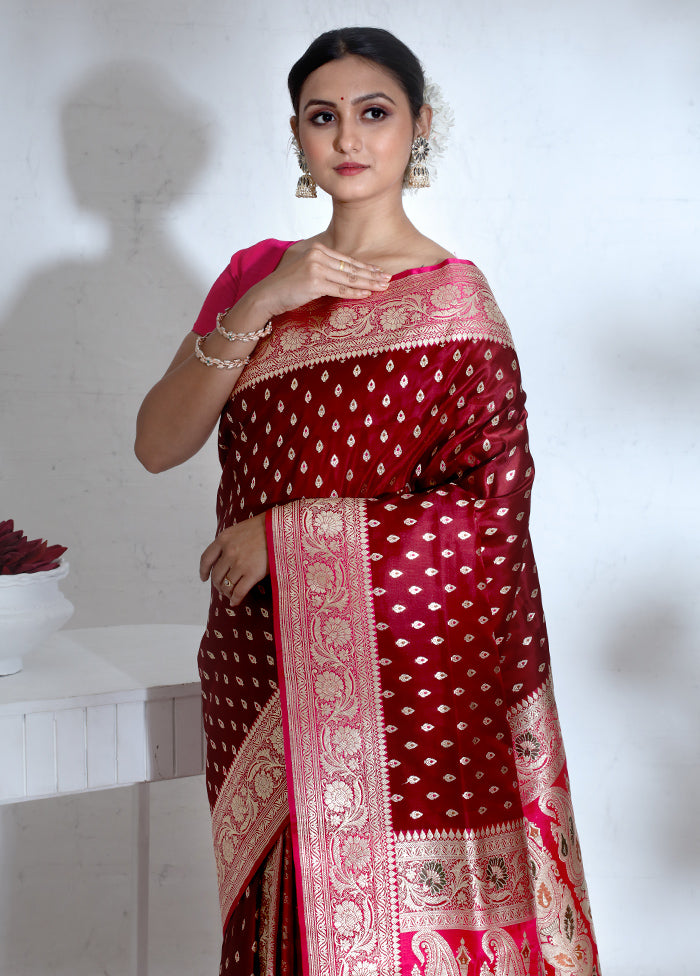 Maroon Banarasi Pure Silk Saree With Blouse Piece - Indian Silk House Agencies