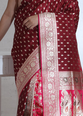 Maroon Banarasi Pure Silk Saree With Blouse Piece - Indian Silk House Agencies