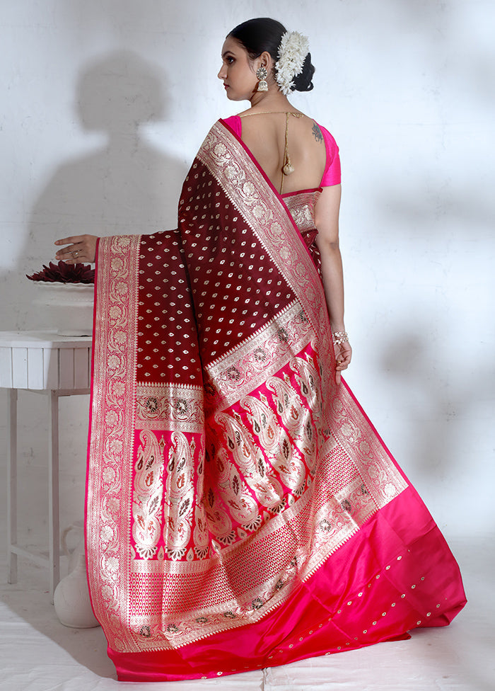 Maroon Banarasi Pure Silk Saree With Blouse Piece - Indian Silk House Agencies