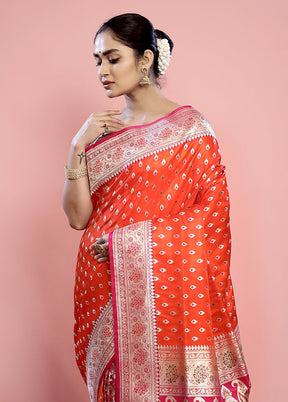 Orange Banarasi Pure Silk Saree With Blouse Piece - Indian Silk House Agencies