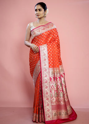 Orange Banarasi Pure Silk Saree With Blouse Piece - Indian Silk House Agencies