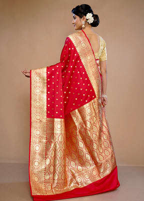 Red Banarasi Silk Saree With Blouse Piece - Indian Silk House Agencies