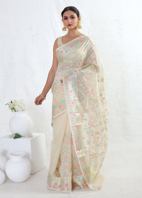 Cream Kota Cotton Saree With Blouse Piece - Indian Silk House Agencies