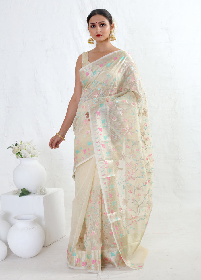 Cream Kota Cotton Saree With Blouse Piece - Indian Silk House Agencies