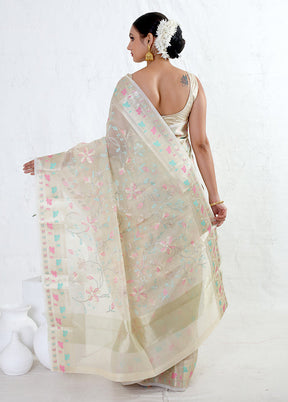 Cream Kota Cotton Saree With Blouse Piece - Indian Silk House Agencies