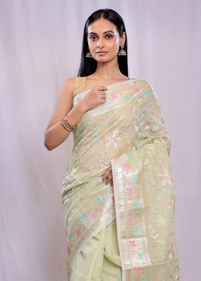 Green Cotton Saree With Blouse Piece - Indian Silk House Agencies