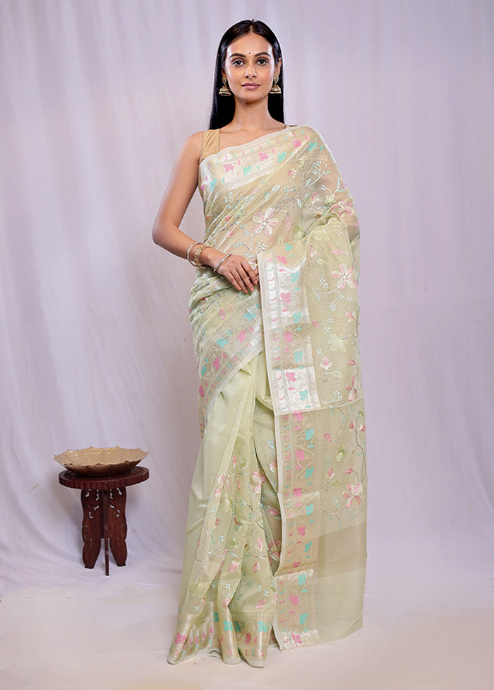 Green Cotton Saree With Blouse Piece - Indian Silk House Agencies