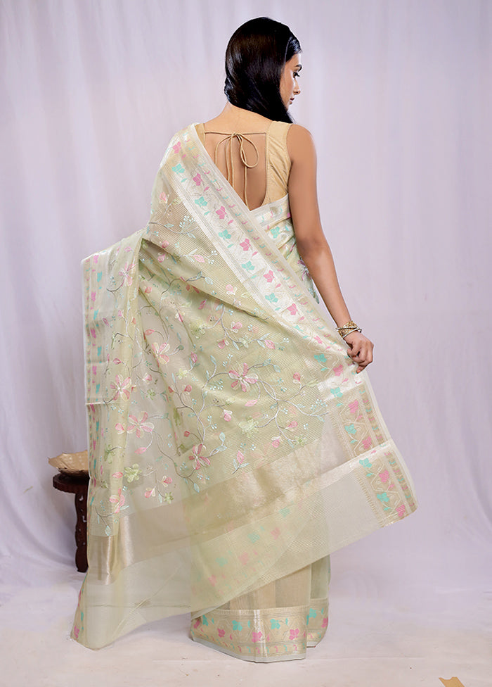 Green Cotton Saree With Blouse Piece - Indian Silk House Agencies