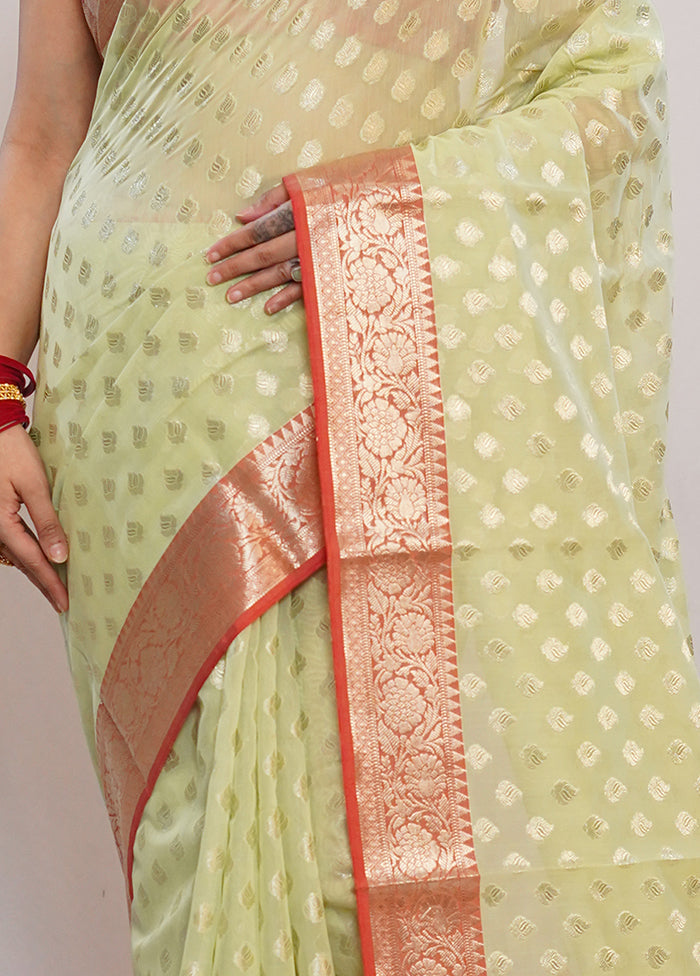 Green Kora Silk Saree With Blouse Piece - Indian Silk House Agencies