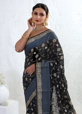 Black Cotton Saree With Blouse Piece - Indian Silk House Agencies