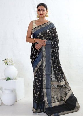 Black Cotton Saree With Blouse Piece - Indian Silk House Agencies