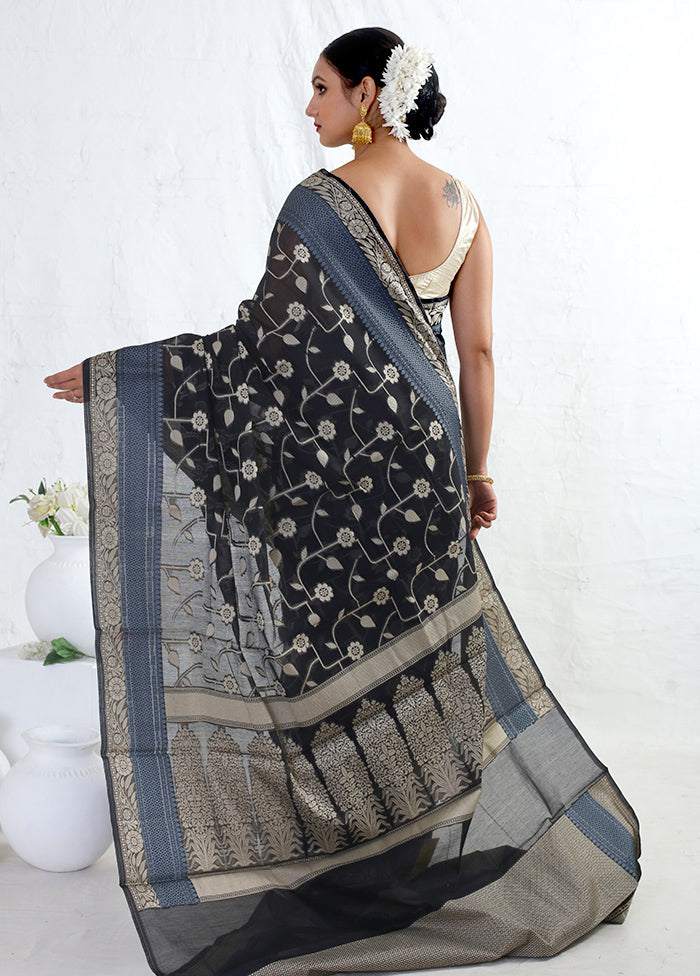 Black Cotton Saree With Blouse Piece - Indian Silk House Agencies